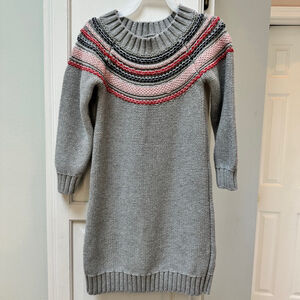 Girls Baby Gap Knit Sweater Dress Size 5 Gray Red Pink Blue 100% Cotton